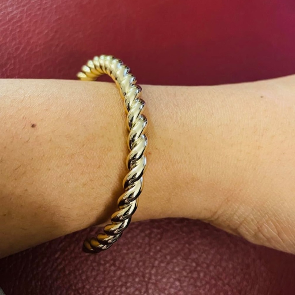 14K Gold Plated Twisted Chunky Bangle Cuff Bracelet Stackable Elegant Jewelry - Picture 7 of 11
